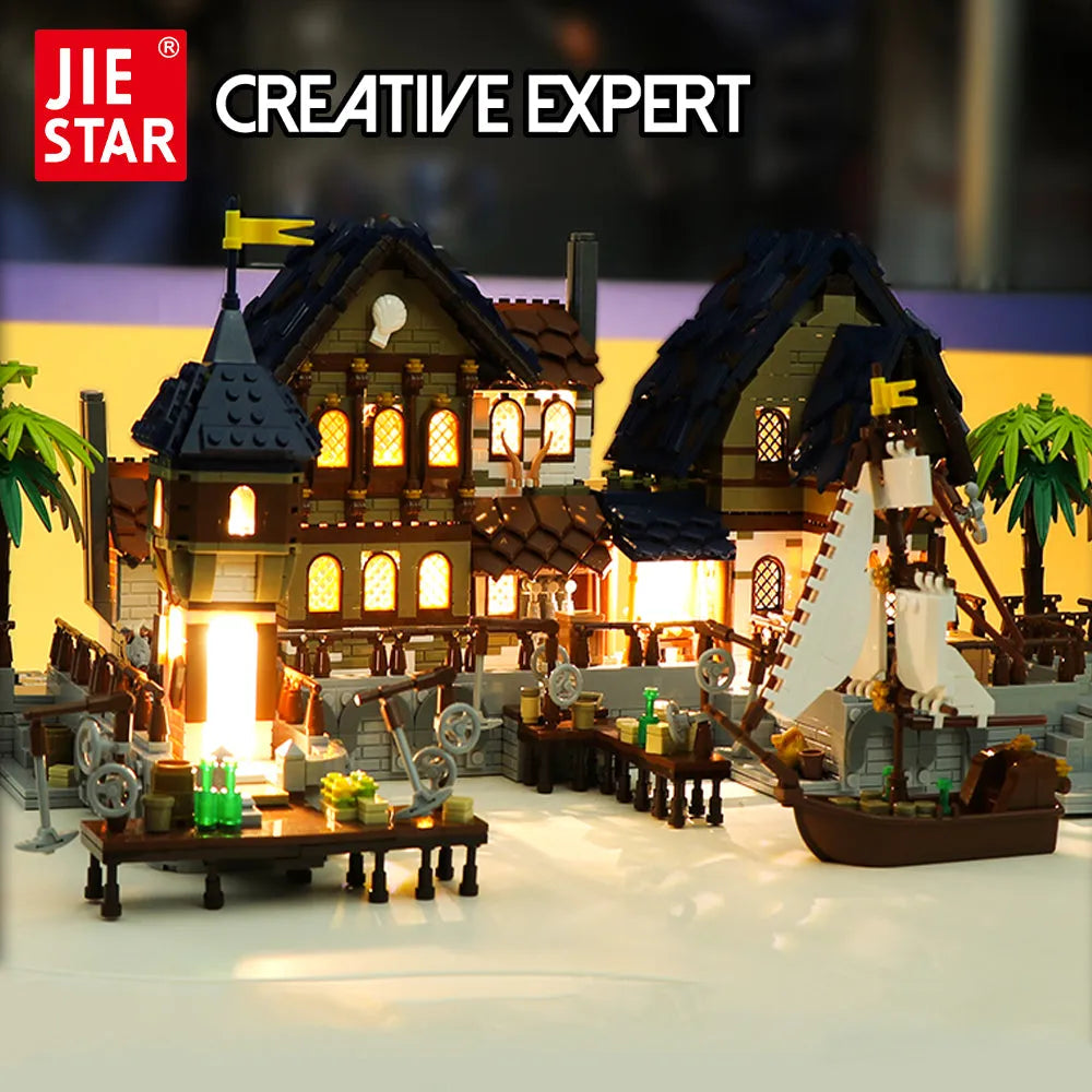 Building Blocks Creator Experts MOC Medieval Town Harbor Bricks Toy - 3