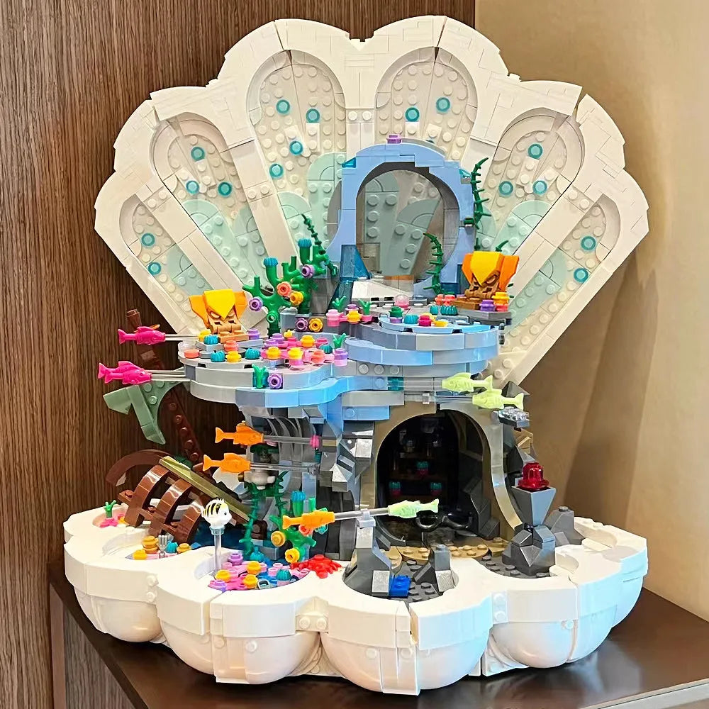 Building Blocks Expert Creator MOC Little Mermaid Royal Clamshell Bricks Toy Construction Set Toys - 5
