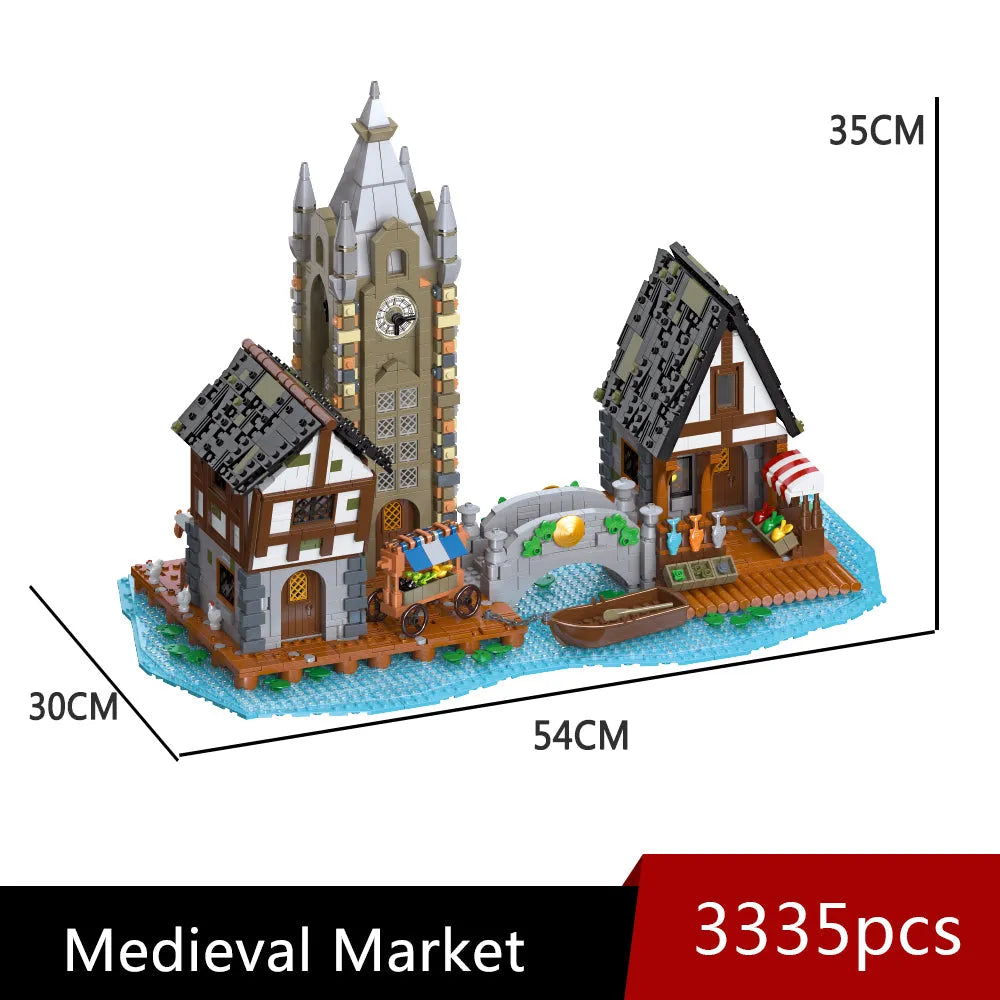 Building Blocks Creator Expert MOC Medieval Town Market Bricks Toys Construction Set Toys - 1