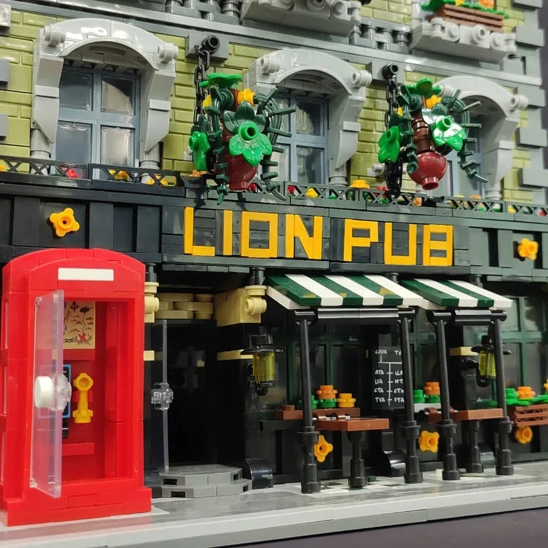 Building Blocks Expert MOC 89107 Lion Pub Club Bricks House Kids Toys Construction Set Toys - 6