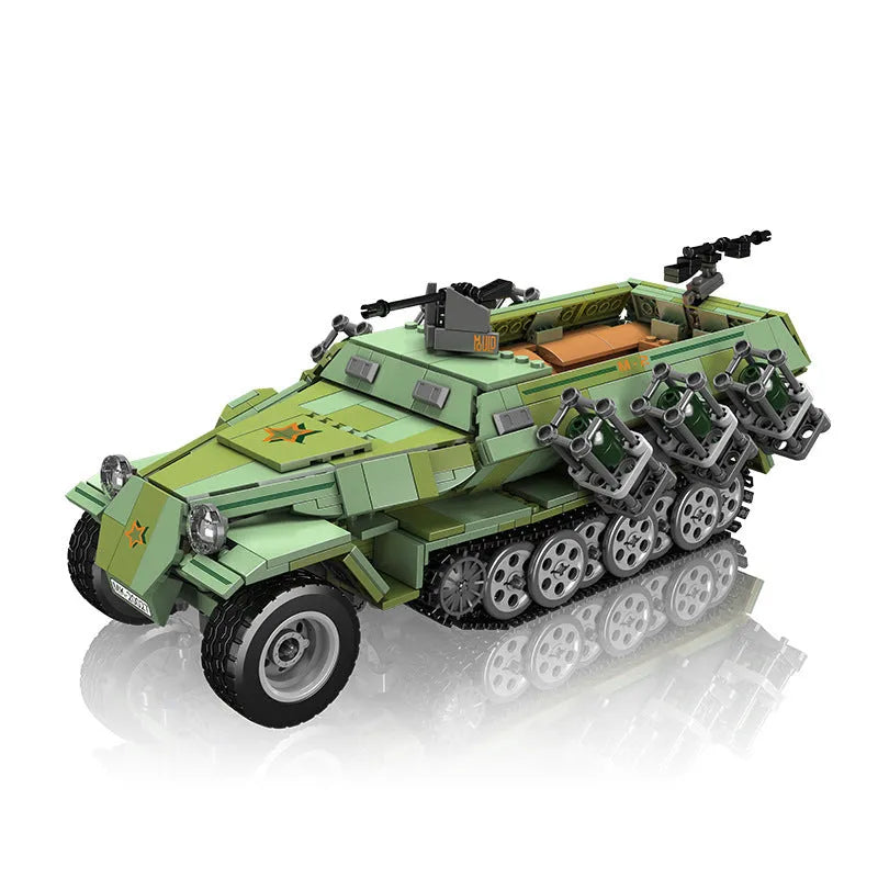 Building Blocks Military Motorized Semi Tracked Armored Vehicle Bricks Toy - 1