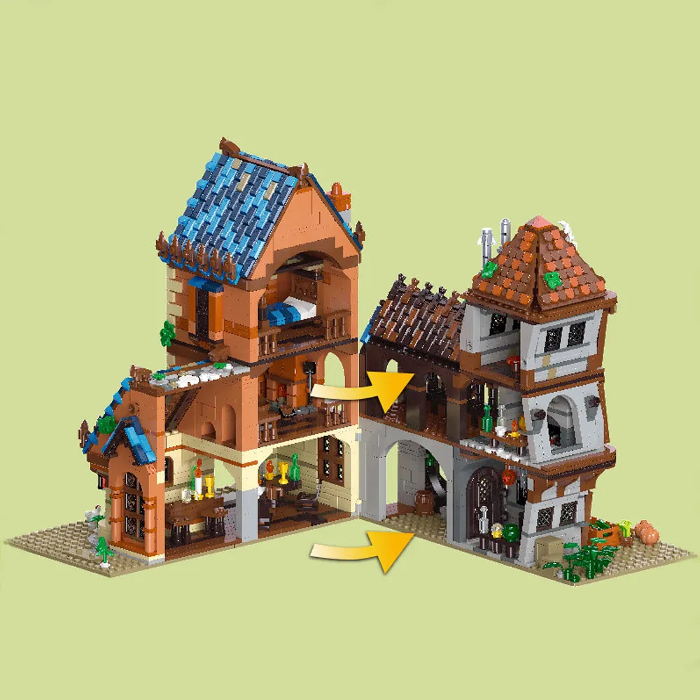 Building Blocks Creator Experts MOC Medieval Town Tavern Bricks Toy Construction Set Toys - 7