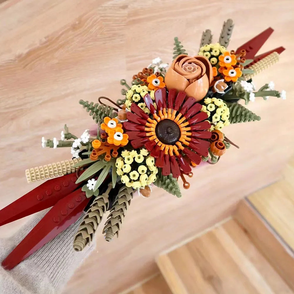 Building Blocks Romantic Love Bouquet Idea Dried Flower Centerpiece Bricks Toy - 1