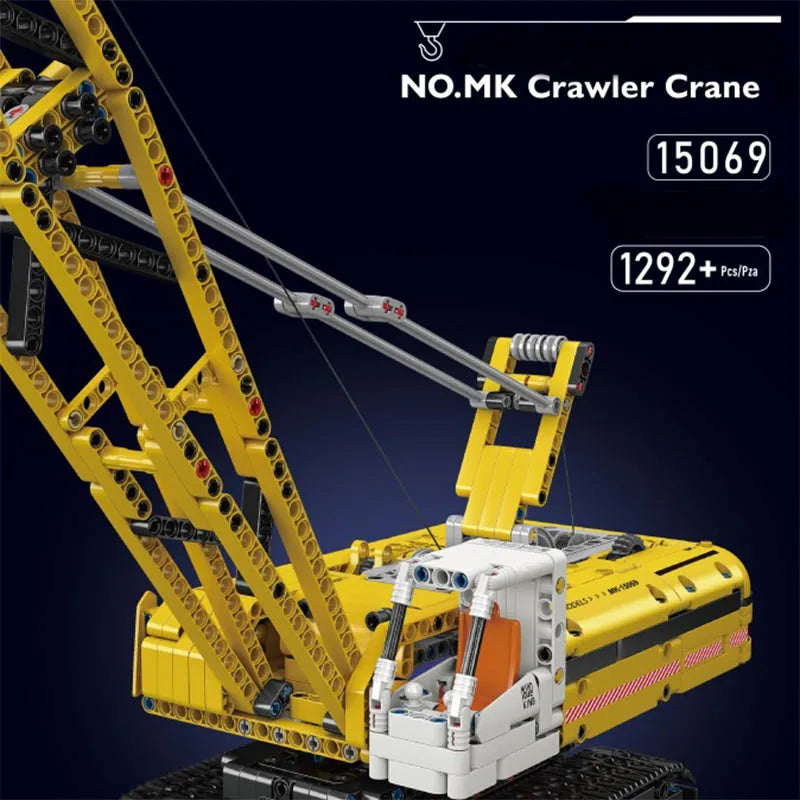 Building Blocks Tech MOC Motorized Yellow Crawler Crane Bricks Toy Construction Set Toys - 2