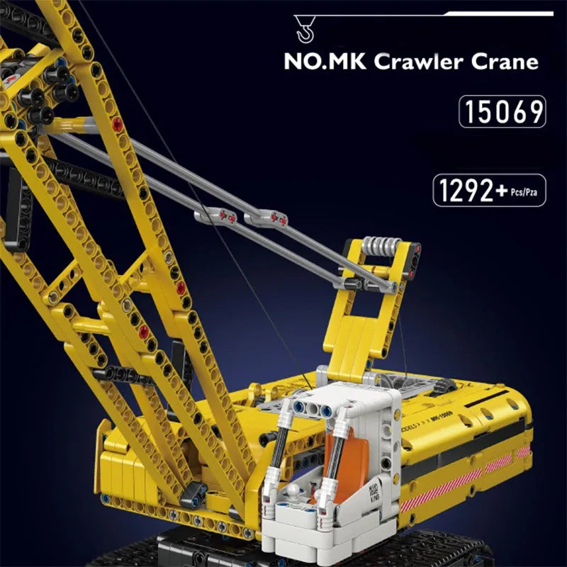 Building Blocks Tech MOC Motorized Yellow Crawler Crane Bricks Toy - 2