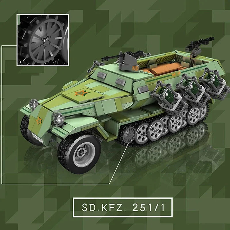 Building Blocks Military Motorized Semi Tracked Armored Vehicle Bricks Toy Construction Set Toys - 4