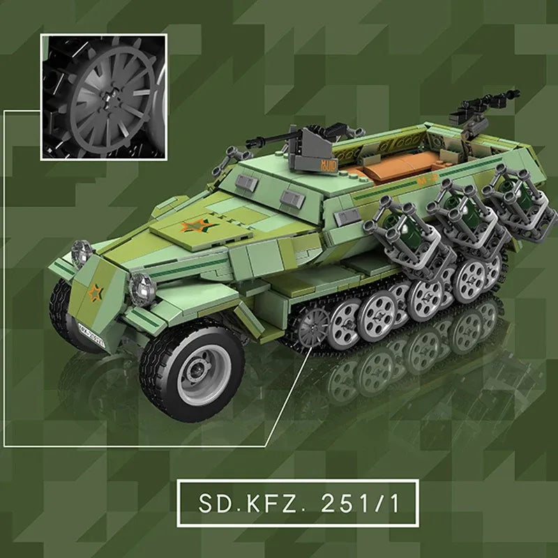Building Blocks Military Motorized Semi Tracked Armored Vehicle Bricks Toy - 4