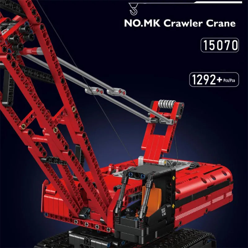 Building Blocks Tech MOC Motorized Red Crawler Crane Bricks Toy Construction Set Toys - 2