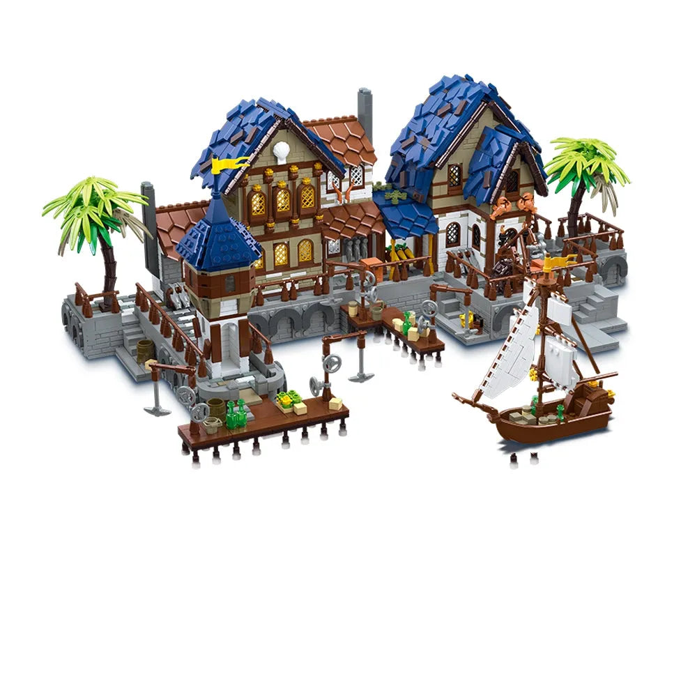 Building Blocks Creator Experts MOC Medieval Town Harbor Bricks Toy - 1