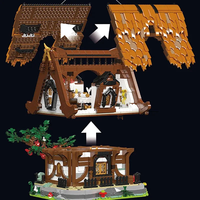 Building Blocks Creator Ideas MOC Medieval City Log Cabin Bricks Toy Construction Set Toys - 8