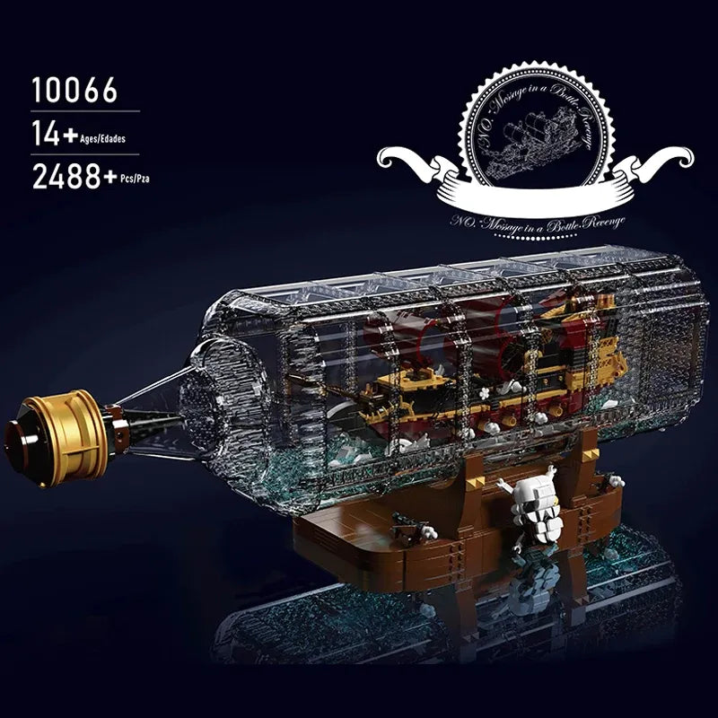 Building Blocks Art Queen Anne’s Revenge Drifting Bottle Ship Bricks Toy Construction Set Toys - 1