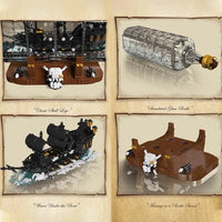 Thumbnail for Building Blocks Art MOC Black Pearl Drifting Bottle Ship Bricks Toy - 7