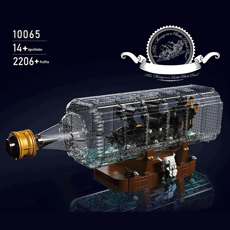 Building Blocks Art MOC Black Pearl Drifting Bottle Ship Bricks Toy - 1