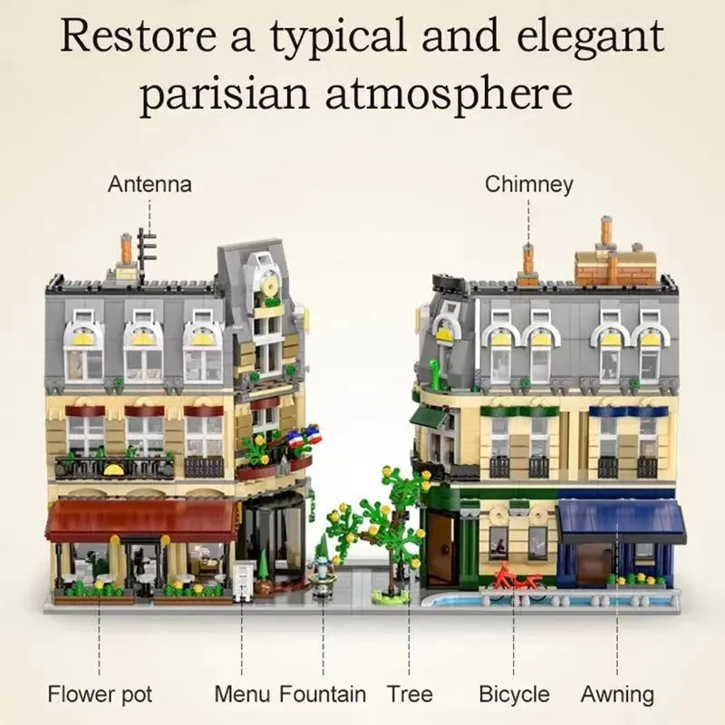 Building Blocks City Street Creator Expert MOC Paris Restaurant Bricks Toy Construction Set Toys - 4