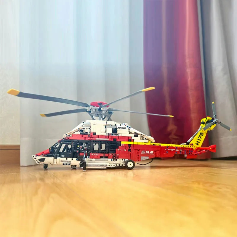 Building Blocks Motorized Airbus H175 Rescue Helicopter Bricks MOC Toy - 5