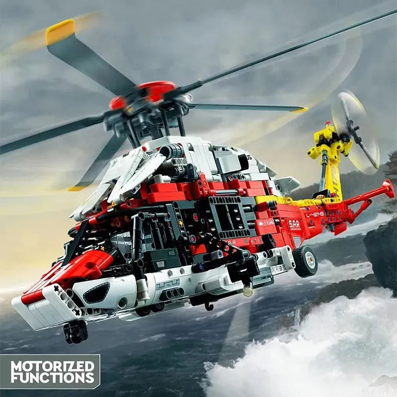 Building Blocks Motorized Airbus H175 Rescue Helicopter Bricks MOC Toy - 3