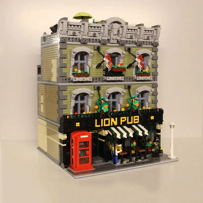 Building Blocks Expert MOC 89107 Lion Pub Club Bricks House Kids Toys - 17