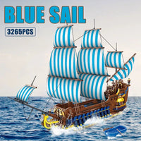 Thumbnail for Building Blocks MOC Pirate Historical Blue Sail Ship Bricks Toy Construction Set Toys - 2