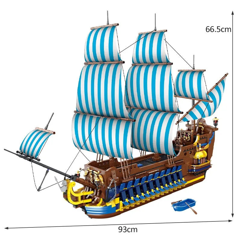 Building Blocks MOC Pirate Historical Blue Sail Ship Bricks Toy - 10