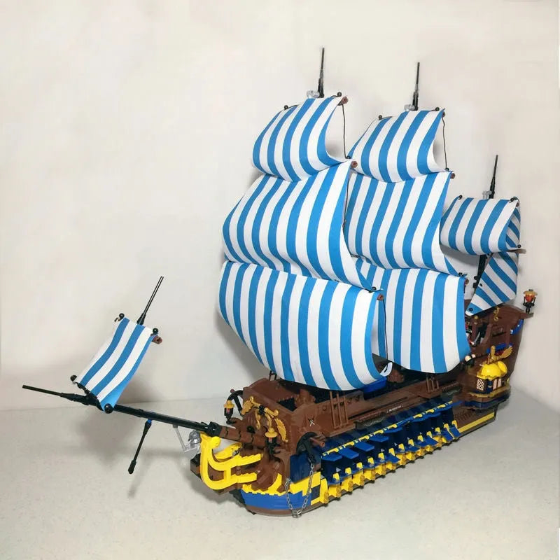 Building Blocks MOC Pirate Historical Blue Sail Ship Bricks Toy Construction Set Toys - 7
