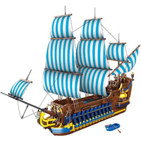Thumbnail for Building Blocks MOC Pirate Historical Blue Sail Ship Bricks Toy Construction Set Toys - 1
