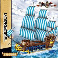 Thumbnail for Building Blocks MOC Pirate Historical Blue Sail Ship Bricks Toy Construction Set Toys - 3