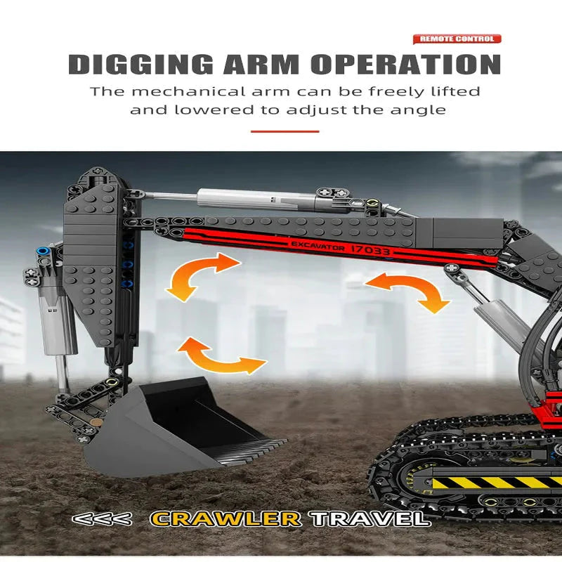 Building Blocks Tech Motorized MOC RC Excavator loader Bulldozer Truck Bricks Toy - 3