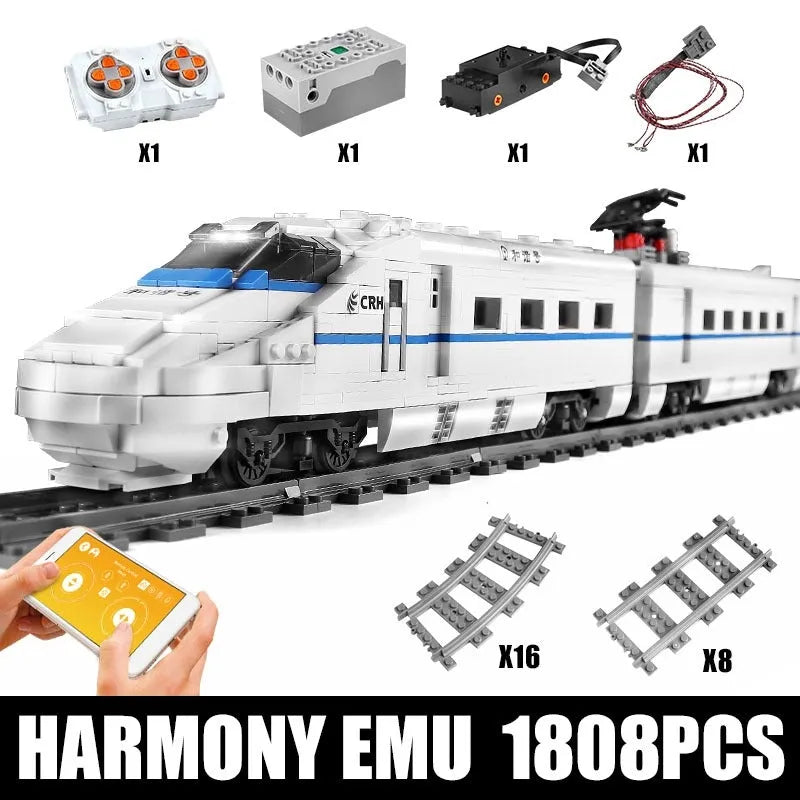 Building Blocks Tech Motorized Railway RC High-Speed CRH2 Train Bricks Toy - 2