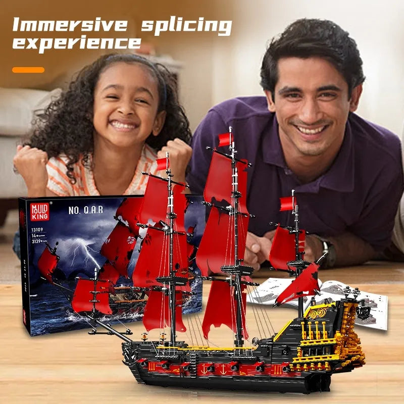Building Blocks Pirates Of Caribbean MOC Red Pirate Ship Bricks Toy - 3