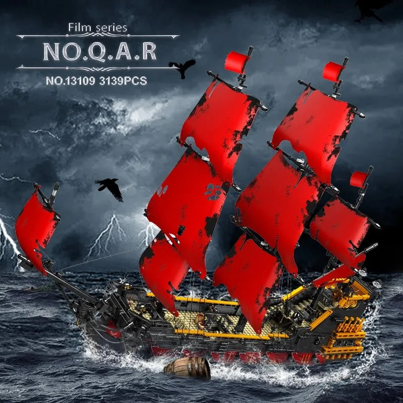 Building Blocks Pirates Of Caribbean MOC Red Pirate Ship Bricks Toy Construction Set Toys - 1