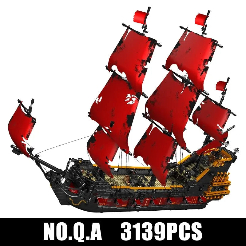 Building Blocks Pirates Of Caribbean MOC Red Pirate Ship Bricks Toy Construction Set Toys - 2