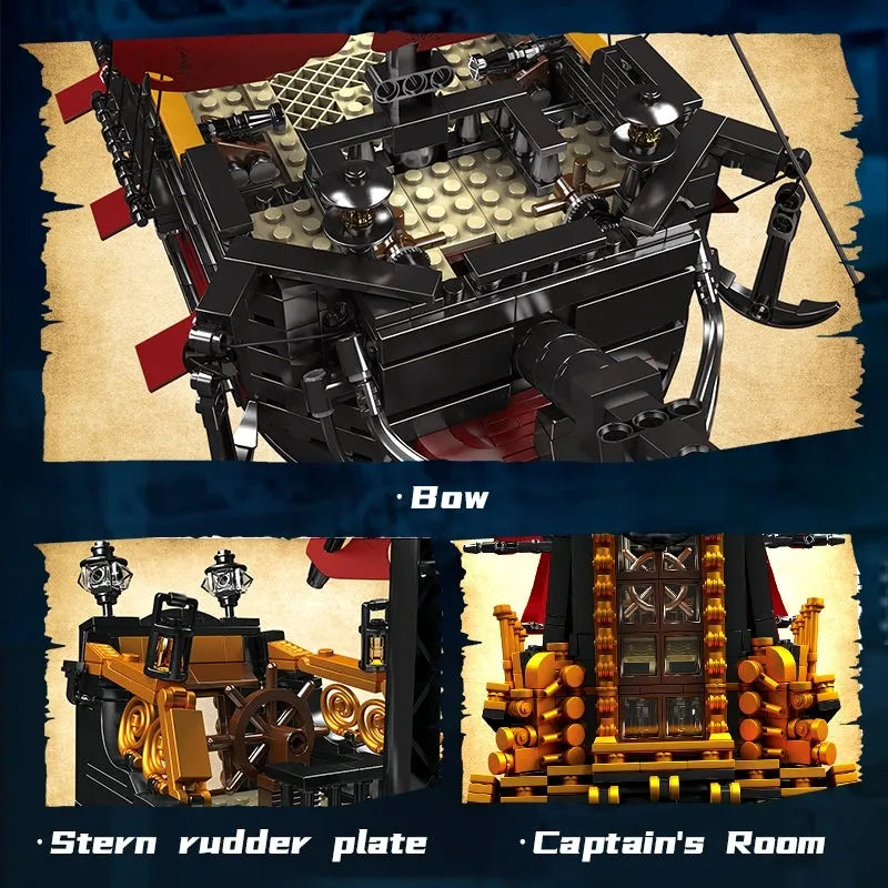 Building Blocks Pirates Of Caribbean MOC Red Pirate Ship Bricks Toy Construction Set Toys - 8