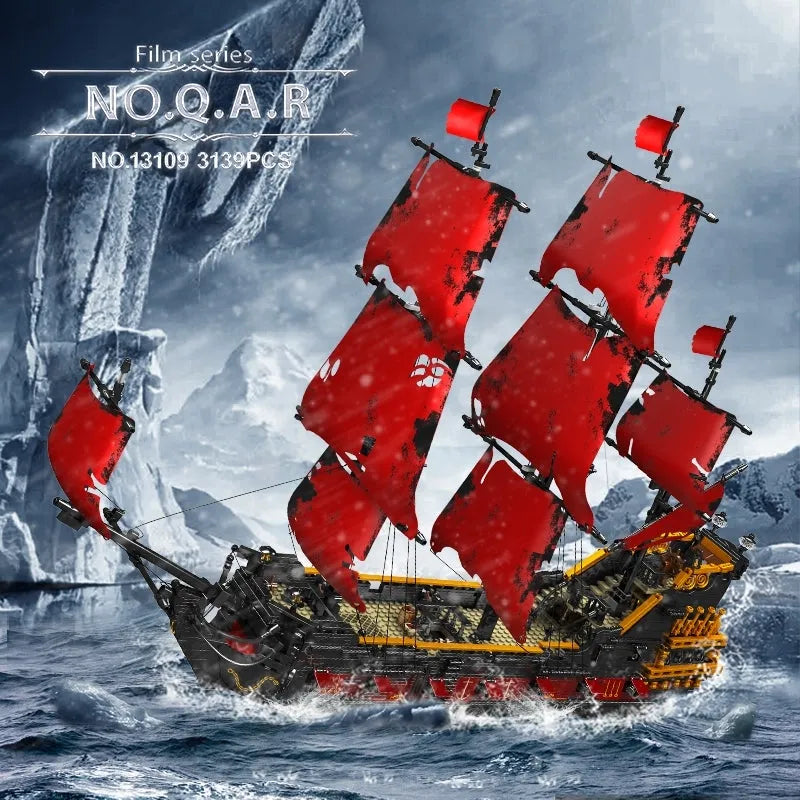Building Blocks Pirates Of Caribbean MOC Red Pirate Ship Bricks Toy - 5