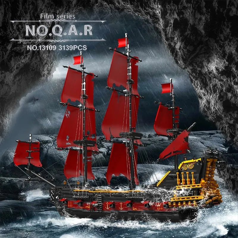 Building Blocks Pirates Of Caribbean MOC Red Pirate Ship Bricks Toy Construction Set Toys - 6