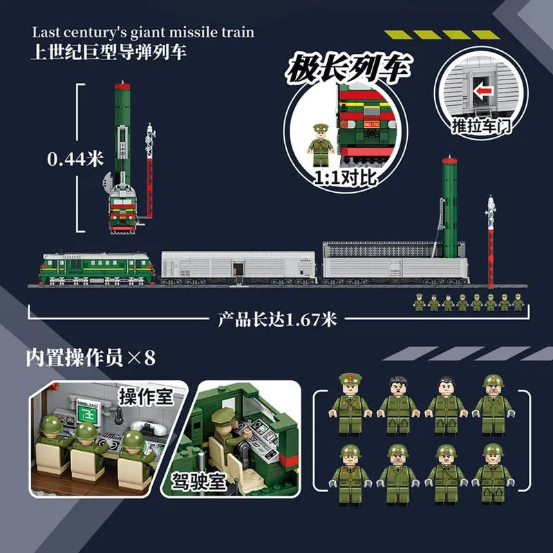 Building Blocks Military WW2 Missile Train SS-24 Heavy Railway Bricks Toy Construction Set Toys - 6