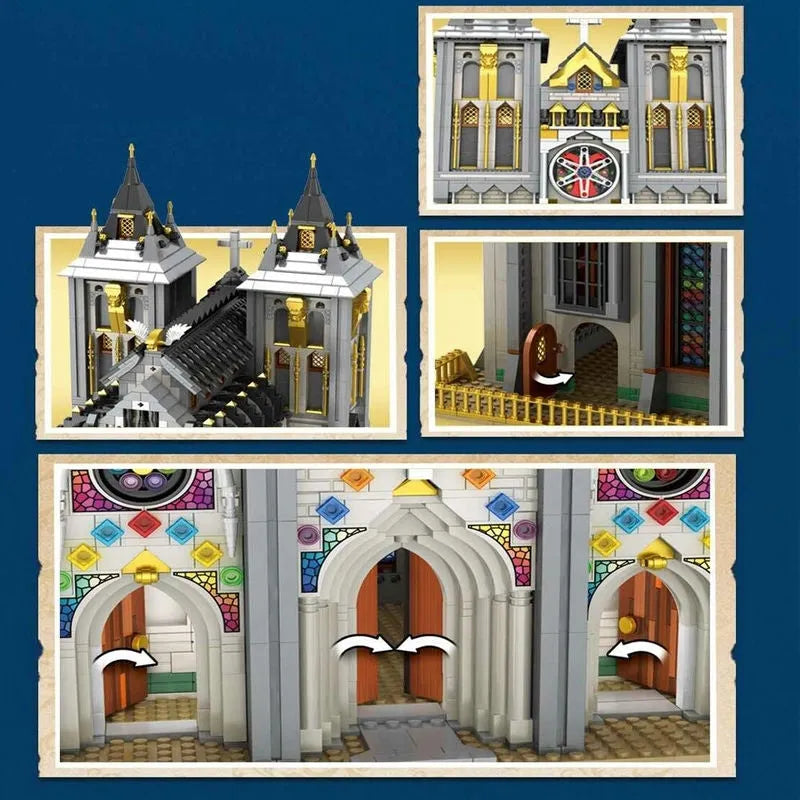 Building Blocks Street Expert MOC Medieval City Church Bricks Toy - 5