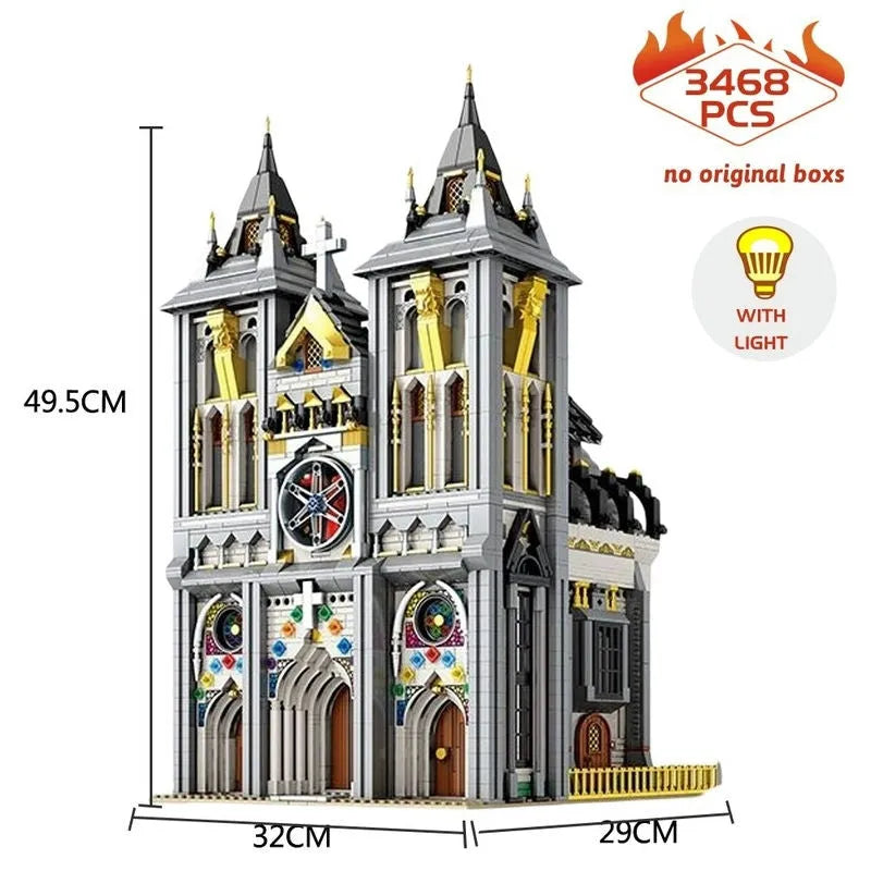 Building Blocks Street Expert MOC Medieval City Church Bricks Toy - 6