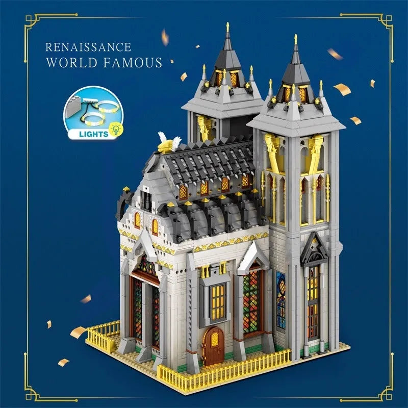 Building Blocks Street Expert MOC Medieval City Church Building Bricks Toy - 7