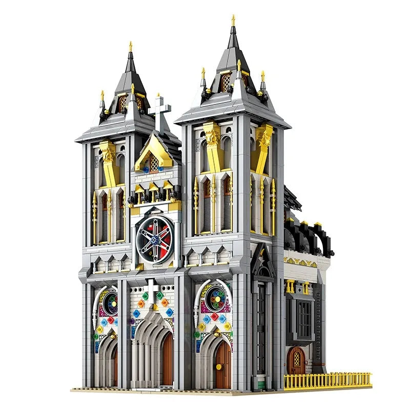 Building Blocks Street Expert MOC Medieval City Church Bricks Toy - 1