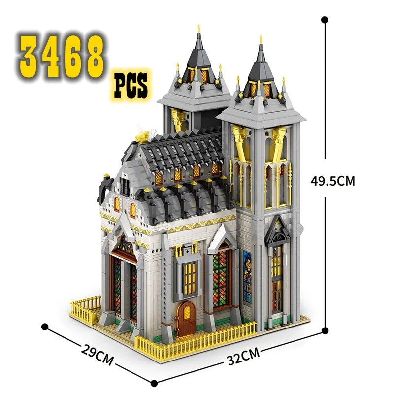 Building Blocks Street Expert MOC Medieval City Church Bricks Toy - 2