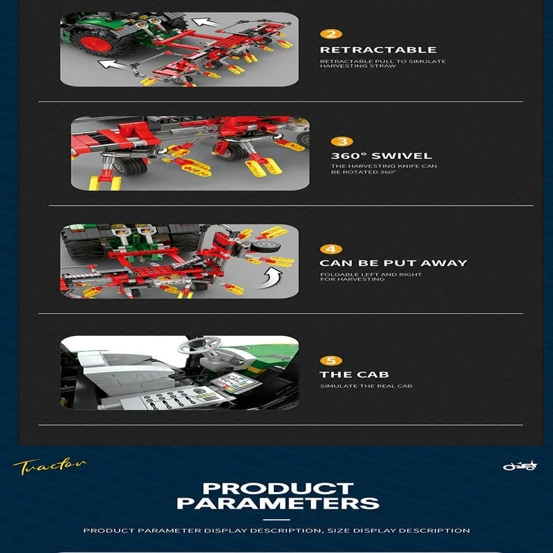 Building Blocks Motorized Creator Expert RC MOC Agricultural Tractor Bricks Toy Construction Set Toys - 8