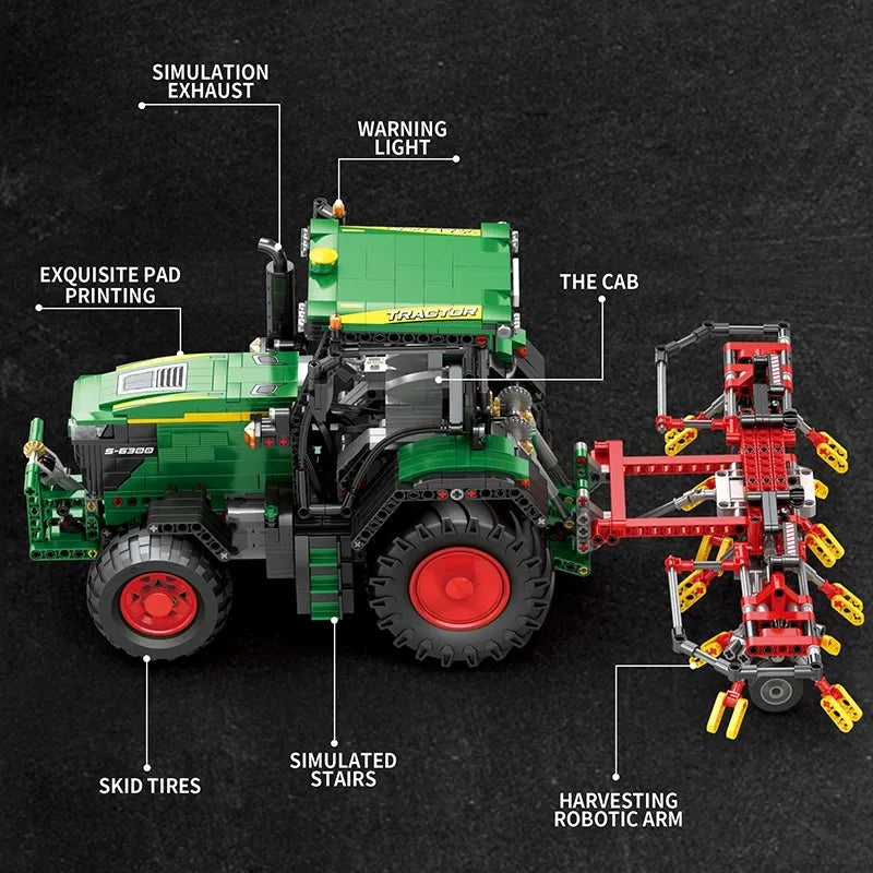 Building Blocks Expert Tech MOC Motorized Agricultural RC Tractor Bricks Toy - 4