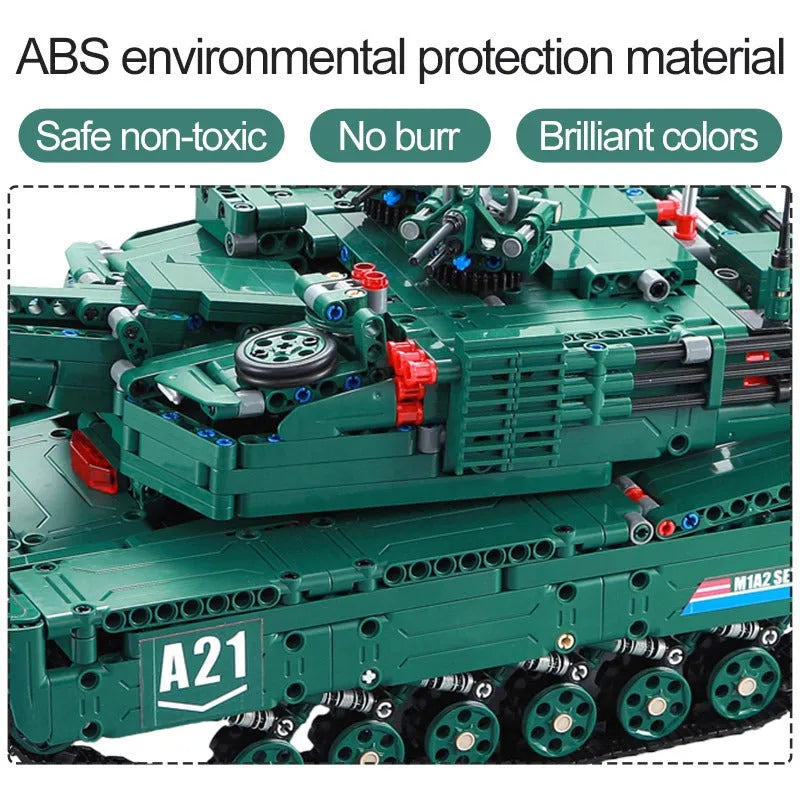 Building Blocks Military MOC Motorized M1A2 Main Battle Tank Bricks Toy - 8