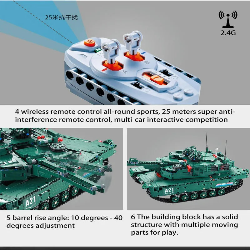 Building Blocks Military MOC Motorized M1A2 Main Battle Tank Bricks Toy - 7