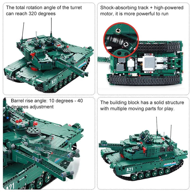 Building Blocks Military MOC Motorized M1A2 Main Battle Tank Bricks Toy Construction Set Toys - 9