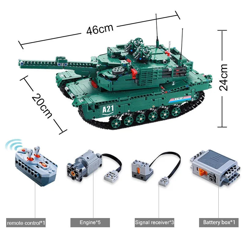 Building Blocks Military MOC Motorized M1A2 Main Battle Tank Bricks Toy - 2