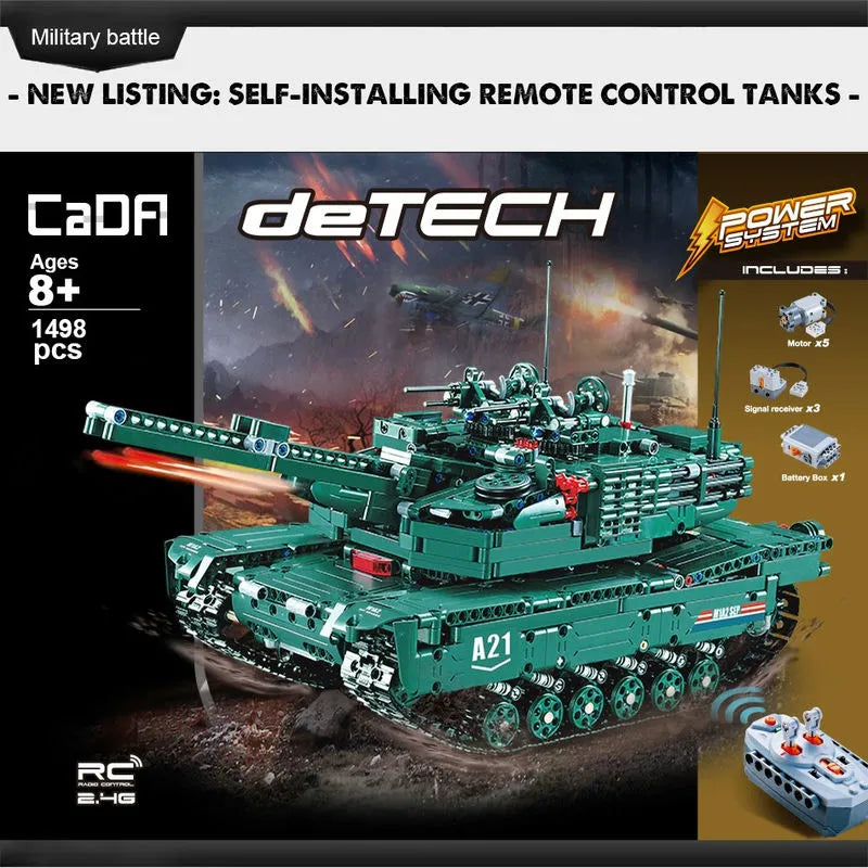 Building Blocks Military MOC Motorized M1A2 Main Battle Tank Bricks Toy - 5