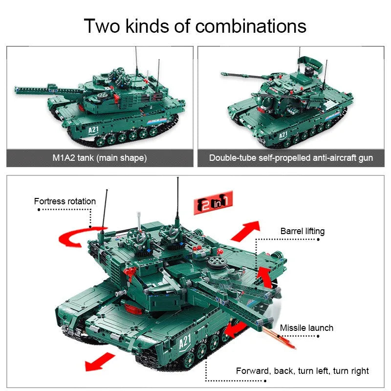 Building Blocks Military MOC Motorized M1A2 Main Battle Tank Bricks Toy - 4