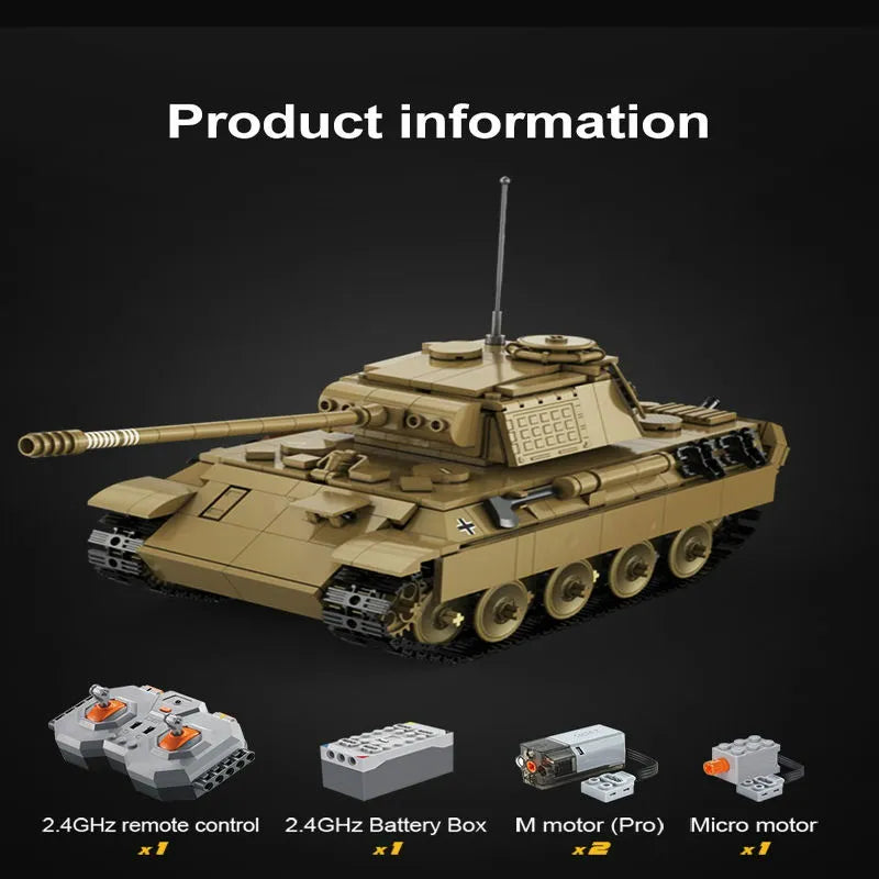 Building Blocks Military WW2 RC Motorized Panther Tank Bricks Toy Construction Set Toys - 3