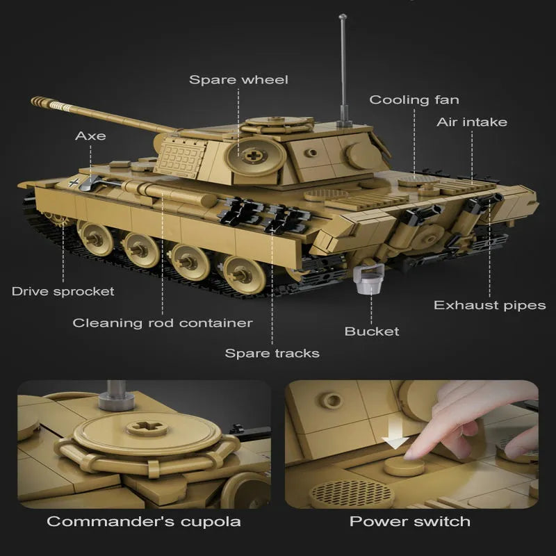 Building Blocks Military WW2 RC Motorized Panther Tank Bricks Toy - 6